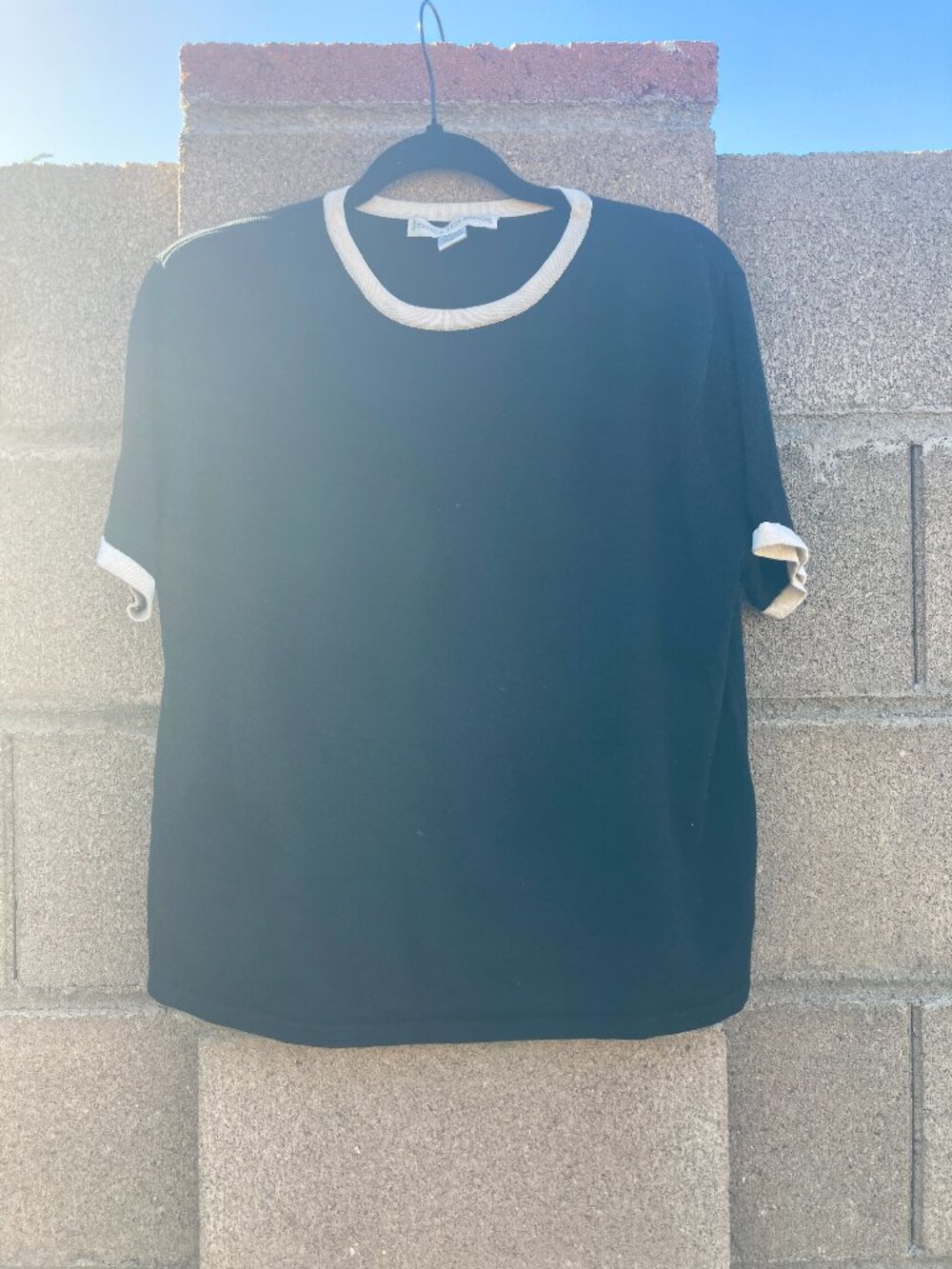 Jessica Holbrook silk cotton sweater t-shirt black with cream trim size 1X